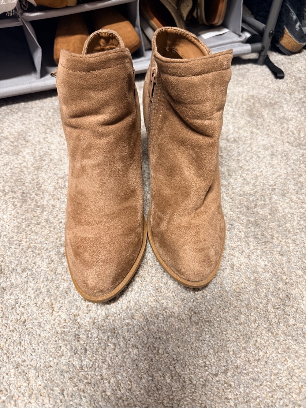 TOP Moda Tan Suede Ankle Booties with Side Zip